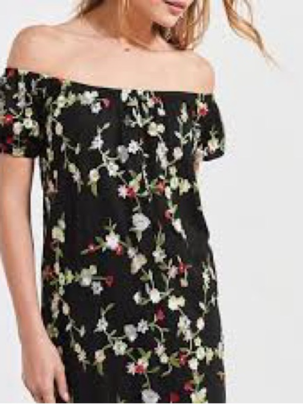 Kimchi Blue Black Off-Shoulder Floral Tunic dress urban outfitters